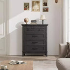 Bedroom Nightstand with 4 Drawer, 34.8in Vertical Dresser with Large Storage, Freestanding Wooden Closet Chest for Living Room Dining Room