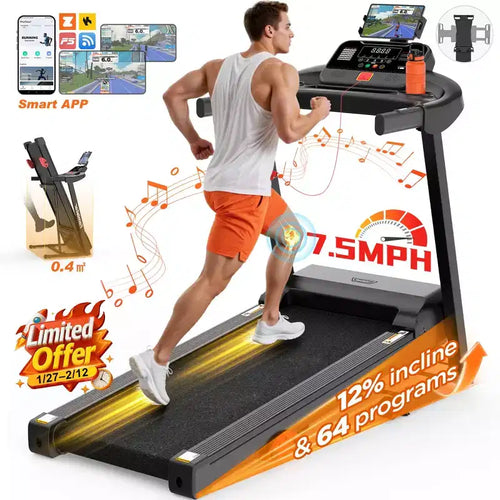 3HP Folding Treadmill for Home with Incline and 300 lb Capacity, APP Control, Compact Walking Running Machine