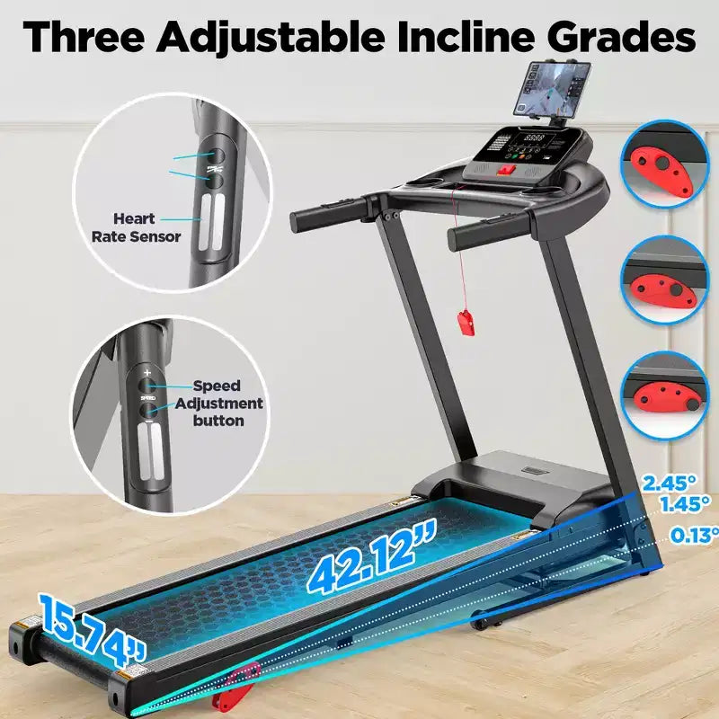 Tapis Roulant Pieghevole da 3HP per Casa con Inclinazione e Capacità di 136 kg, Controllo tramite APP, Tapis Roulant Compatto per Camminata e Corsa
