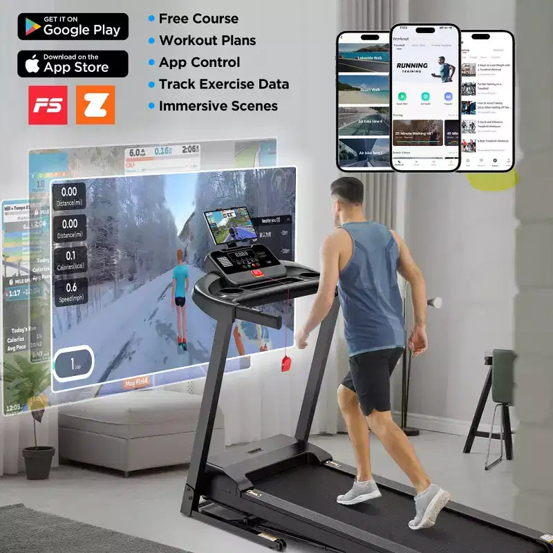 Tapis Roulant Pieghevole da 3HP per Casa con Inclinazione e Capacità di 136 kg, Controllo tramite APP, Tapis Roulant Compatto per Camminata e Corsa