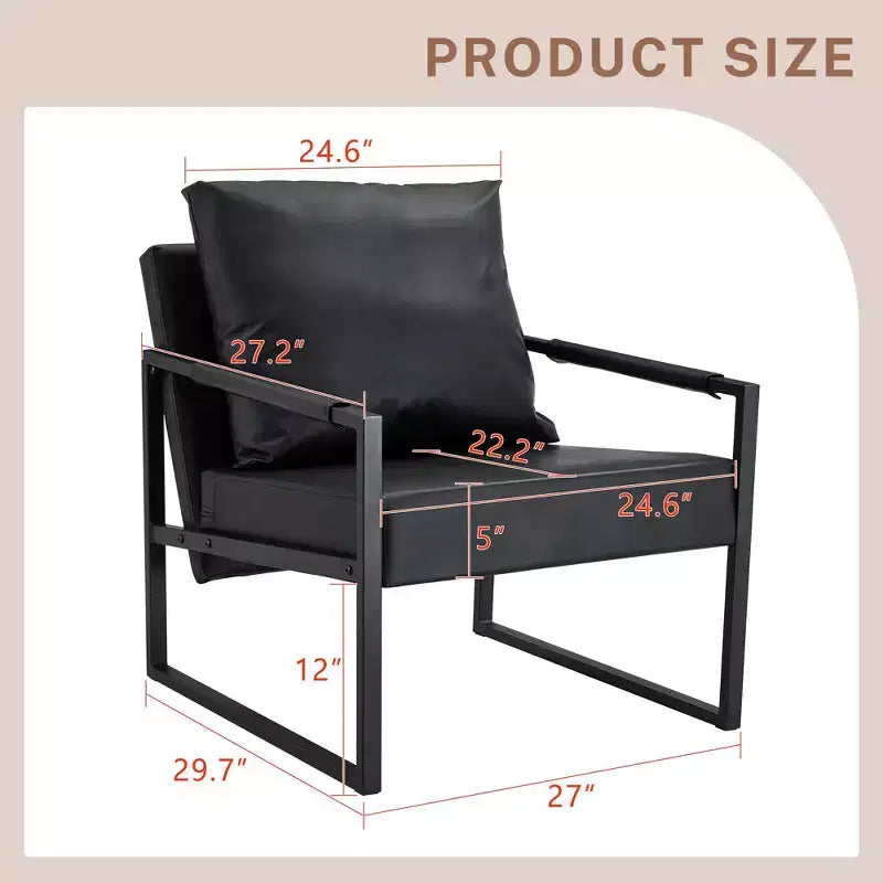 TUYOHW Classic PU Leather Sofa Chair,Upholstered Lounge Armchair with Black Metal Frame,Modern Ergonomic Accent Chair for Living Room,Office