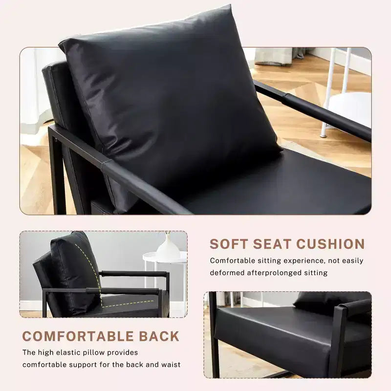 TUYOHW Classic PU Leather Sofa Chair,Upholstered Lounge Armchair with Black Metal Frame,Modern Ergonomic Accent Chair for Living Room,Office
