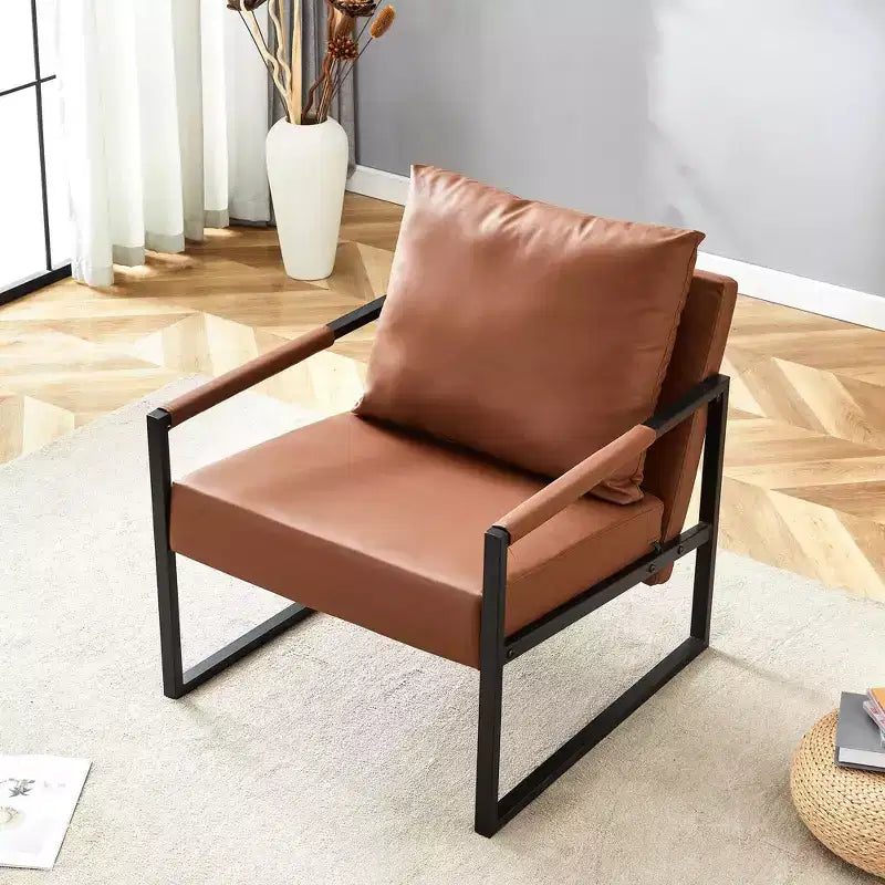 TUYOHW Classic PU Leather Sofa Chair,Upholstered Lounge Armchair with Black Metal Frame,Modern Ergonomic Accent Chair for Living Room,Office