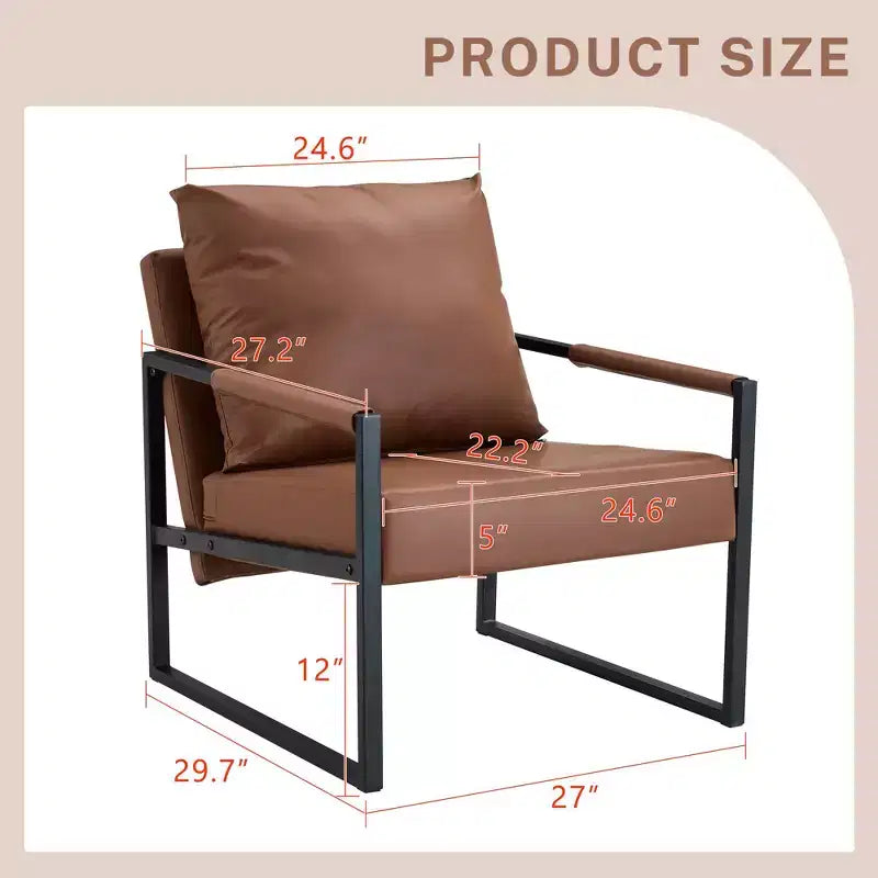 TUYOHW Classic PU Leather Sofa Chair,Upholstered Lounge Armchair with Black Metal Frame,Modern Ergonomic Accent Chair for Living Room,Office