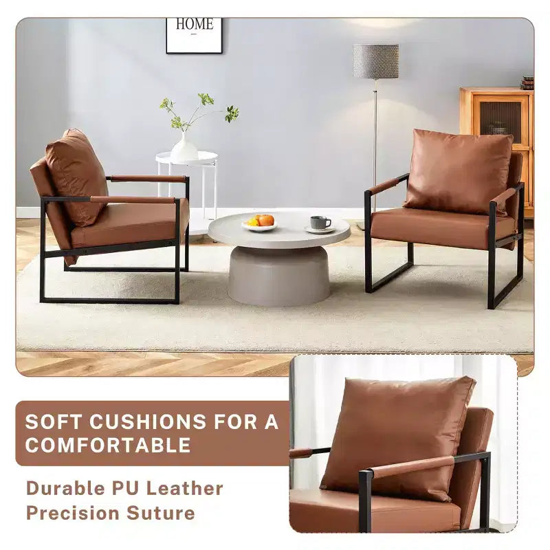 TUYOHW Classic PU Leather Sofa Chair,Upholstered Lounge Armchair with Black Metal Frame,Modern Ergonomic Accent Chair for Living Room,Office