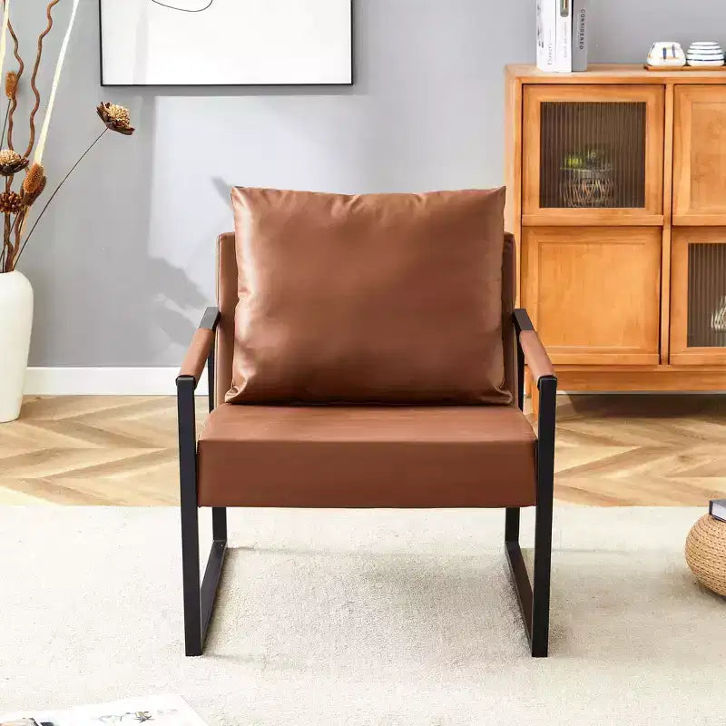 Poltrona TUYOHW Classic in pelle PU, poltrona lounge imbottita con struttura in metallo nero, poltrona moderna ergonomica per soggiorno, ufficio