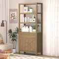 71 Farmhouse Wood Bookshelf with Doors & Drawer - 5-Tier Tall Bookcase, Freestanding Storage Cabinet
