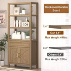 71 Farmhouse Wood Bookshelf with Doors & Drawer - 5-Tier Tall Bookcase, Freestanding Storage Cabinet