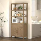 71 Farmhouse Wood Bookshelf with Doors & Drawer - 5-Tier Tall Bookcase, Freestanding Storage Cabinet
