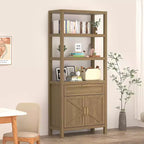 71 Farmhouse Wood Bookshelf with Doors & Drawer - 5-Tier Tall Bookcase, Freestanding Storage Cabinet