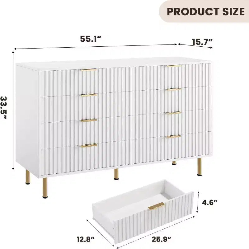 Cassettiera con 8 cassetti fantasia zebrata, bianca, spazio contenitivo extra-large, cassapanca universale per tutta la casa