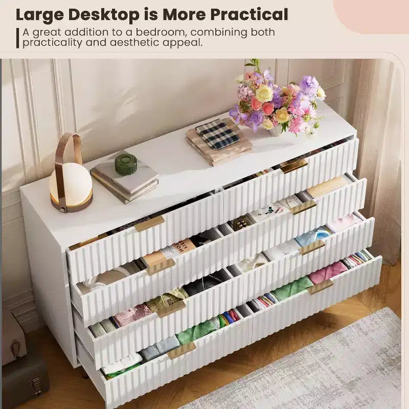 Cassettiera con 8 cassetti fantasia zebrata, bianca, spazio contenitivo extra-large, cassapanca universale per tutta la casa