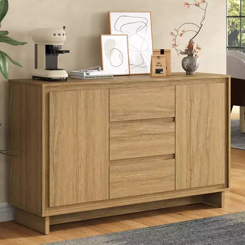 Heynemo Modern Storage Cabinet with 2 Doors, 3 Drawers & Framed Edge Design