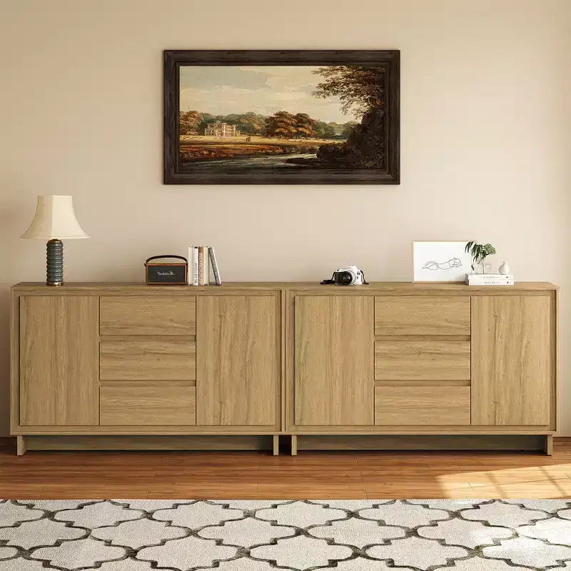 Heynemo Modern Storage Cabinet with 2 Doors, 3 Drawers & Framed Edge Design