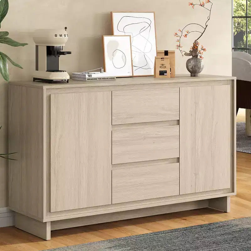 Heynemo Modern Storage Cabinet with 2 Doors, 3 Drawers & Framed Edge Design