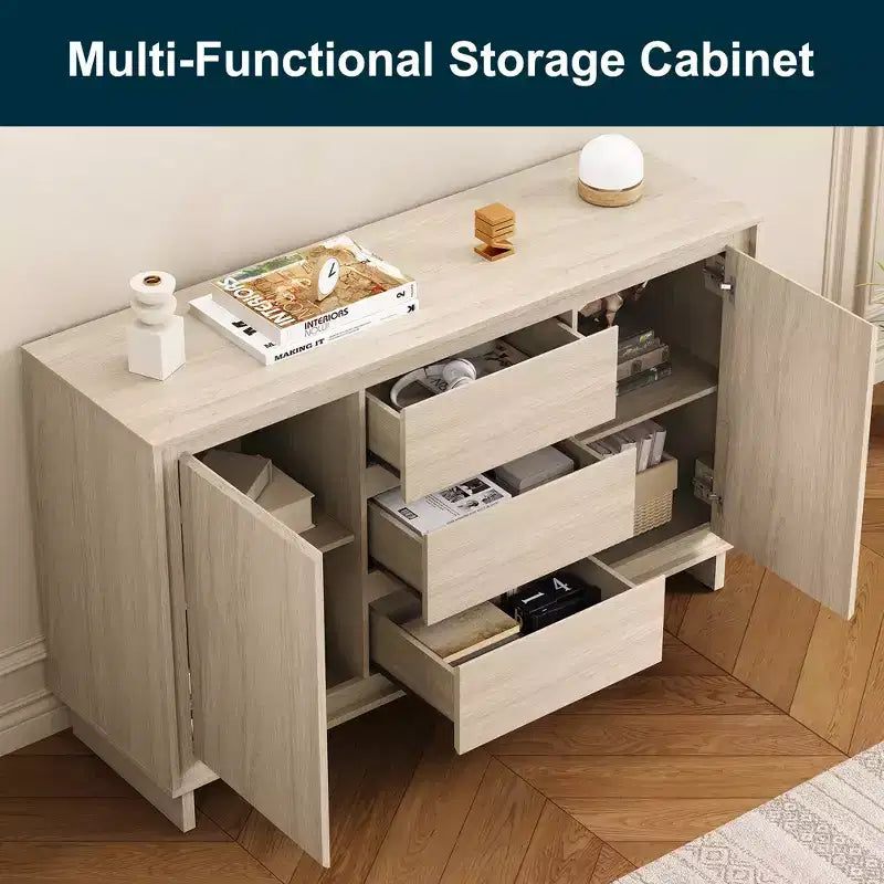 Heynemo Modern Storage Cabinet with 2 Doors, 3 Drawers & Framed Edge Design