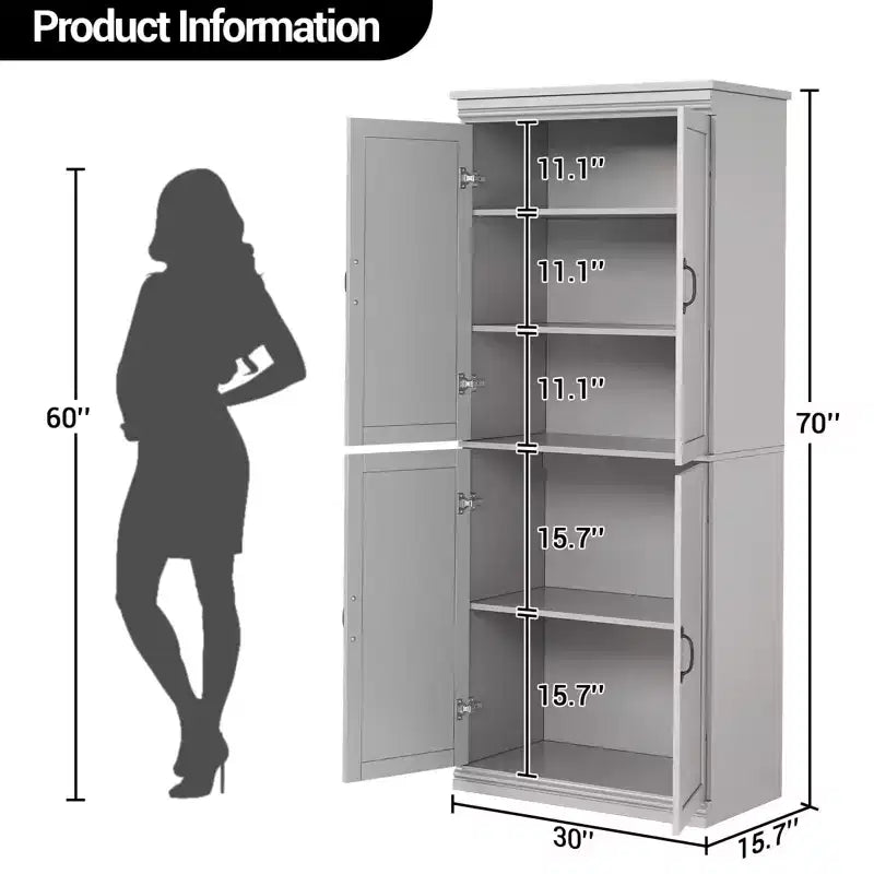 Tall Storage Cabinet, Freestanding Pantry Cabinet with Adjustable Shelves and Doors, 70-Inch Kitchen Cupboard