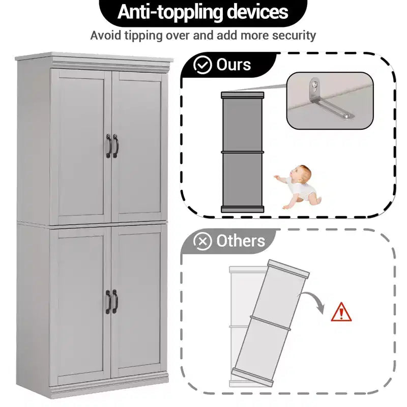 Tall Storage Cabinet, Freestanding Pantry Cabinet with Adjustable Shelves and Doors, 70-Inch Kitchen Cupboard
