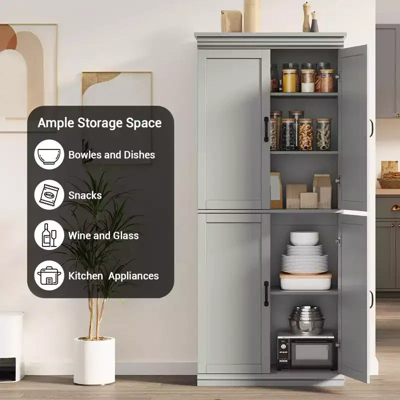 Tall Storage Cabinet, Freestanding Pantry Cabinet with Adjustable Shelves and Doors, 70-Inch Kitchen Cupboard