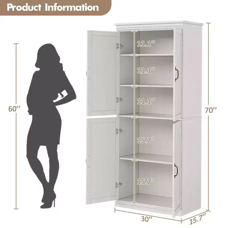 Tall Storage Cabinet, Freestanding Pantry Cabinet with Adjustable Shelves and Doors, 70-Inch Kitchen Cupboard
