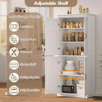 Tall Storage Cabinet, Freestanding Pantry Cabinet with Adjustable Shelves and Doors, 70-Inch Kitchen Cupboard