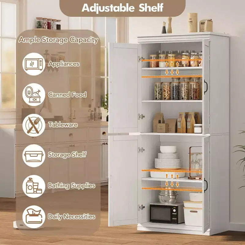 Tall Storage Cabinet, Freestanding Pantry Cabinet with Adjustable Shelves and Doors, 70-Inch Kitchen Cupboard