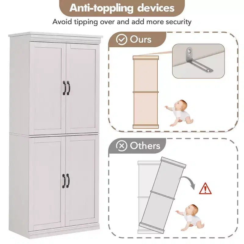 Tall Storage Cabinet, Freestanding Pantry Cabinet with Adjustable Shelves and Doors, 70-Inch Kitchen Cupboard