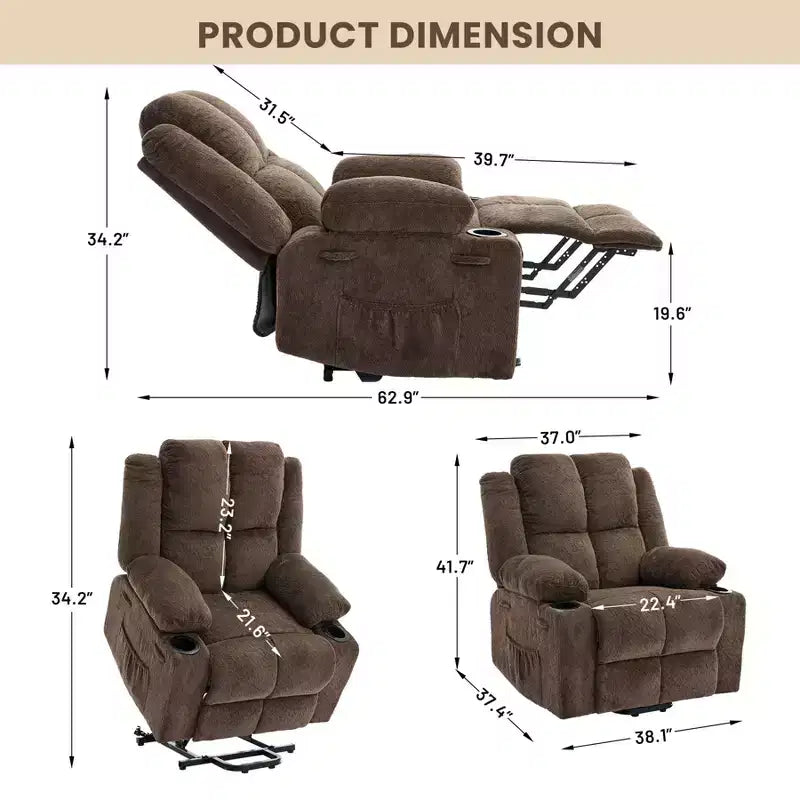 Poltrona reclinabile elettrica per anziani oversize con massaggio vibrante e riscaldamento lombare, reclinazione a 180 gradi, poltrone reclinabili, alzapersona