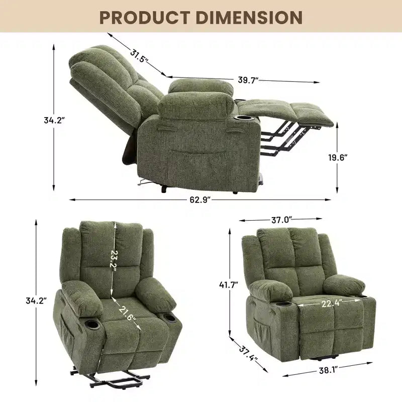 Poltrona reclinabile elettrica per anziani oversize con massaggio vibrante e riscaldamento lombare, reclinazione a 180 gradi, poltrone reclinabili, alzapersona