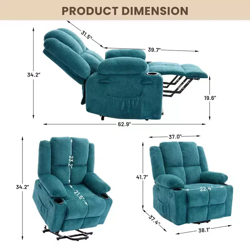 Poltrona reclinabile elettrica per anziani oversize con massaggio vibrante e riscaldamento lombare, reclinazione a 180 gradi, poltrone reclinabili, alzapersona