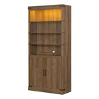 Libreria a 4 livelli, scaffale portaoggetti, espositore con luce LED, mobiletto contenitore con ripiani regolabili, noce, fattoria retrò - ModernLuxe