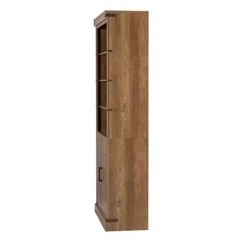 Libreria a 4 livelli, scaffale portaoggetti, espositore con luce LED, mobiletto contenitore con ripiani regolabili, noce, fattoria retrò - ModernLuxe
