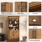 Libreria a 4 livelli, scaffale portaoggetti, espositore con luce LED, mobiletto contenitore con ripiani regolabili, noce, fattoria retrò - ModernLuxe