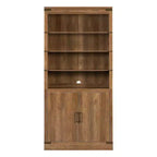 Libreria a 4 livelli, scaffale portaoggetti, espositore con luce LED, mobiletto contenitore con ripiani regolabili, noce, fattoria retrò - ModernLuxe