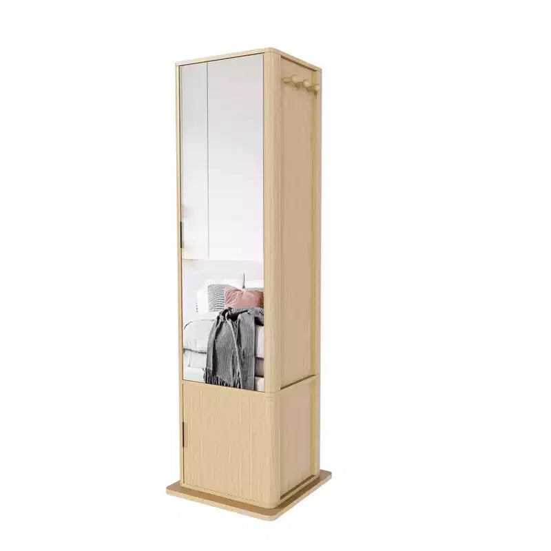 360 Rotating Coat Rack Scaffale Autoportante Appendiabiti Armadietto per Trucco Gioielli Mobile Contenitore con Specchio a Figura Intera, Ganci, Ripiano Aperto -ModernLuxe