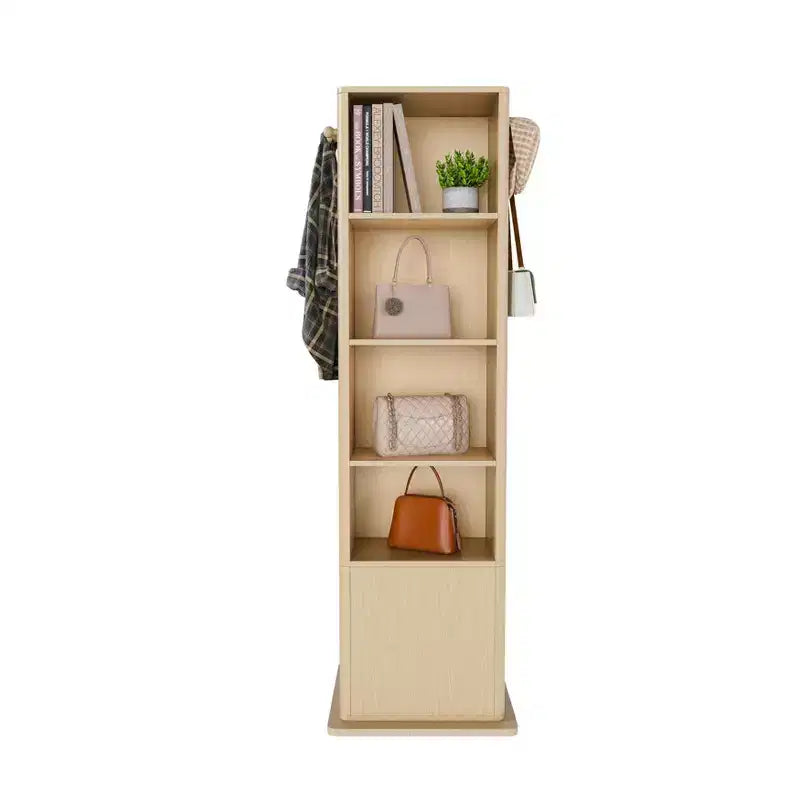 360 Rotating Coat Rack Scaffale Autoportante Appendiabiti Armadietto per Trucco Gioielli Mobile Contenitore con Specchio a Figura Intera, Ganci, Ripiano Aperto -ModernLuxe