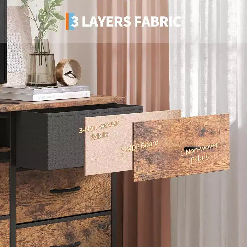 70 Inch 13-Drawer Dresser and TV Stand, Multi-Functional Storage Organizer for 65-80 Inch TVs, Fabric Cabinet for Bedroom and Living Room