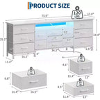 70 Inch 13-Drawer Dresser and TV Stand, Multi-Functional Storage Organizer for 65-80 Inch TVs, Fabric Cabinet for Bedroom and Living Room