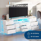 70 Inch 13-Drawer Dresser and TV Stand, Multi-Functional Storage Organizer for 65-80 Inch TVs, Fabric Cabinet for Bedroom and Living Room