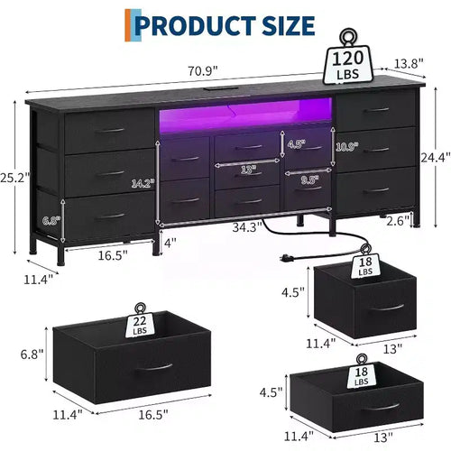 Cassettiera e mobile TV a 13 cassetti da 70 pollici, organizer multi-funzionale per TV da 65-80 pollici, mobile in tessuto per camera da letto e soggiorno