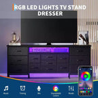 70 Inch 13-Drawer Dresser and TV Stand, Multi-Functional Storage Organizer for 65-80 Inch TVs, Fabric Cabinet for Bedroom and Living Room