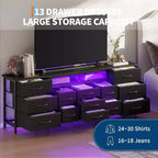 70 Inch 13-Drawer Dresser and TV Stand, Multi-Functional Storage Organizer for 65-80 Inch TVs, Fabric Cabinet for Bedroom and Living Room
