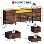 70 Inch 13-Drawer Dresser and TV Stand, Multi-Functional Storage Organizer for 65-80 Inch TVs, Fabric Cabinet for Bedroom and Living Room
