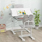 Costway Scrivania e Sedia per Bambini con Piano Inclinabile, Leggio e Poggiapiedi per Bambini Piccoli