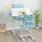 Costway Scrivania e Sedia per Bambini con Piano Inclinabile, Leggio e Poggiapiedi per Bambini Piccoli