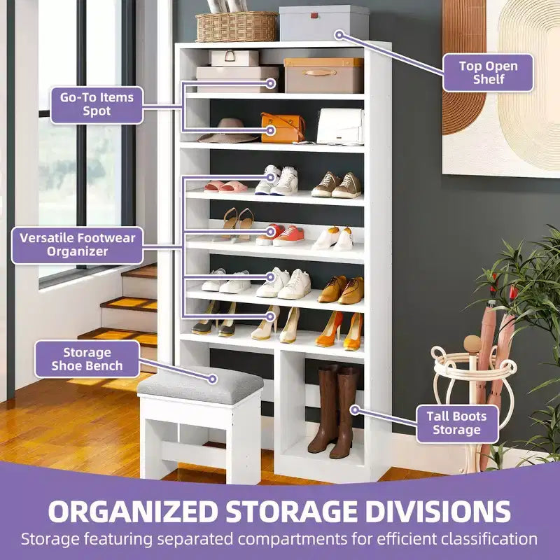 70.9inch Tall Shoe Cabinet with Open Storage and High Boots Cubby for Entryway Living Room