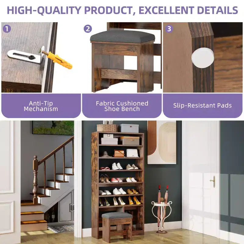 70.9inch Tall Shoe Cabinet with Open Storage and High Boots Cubby for Entryway Living Room