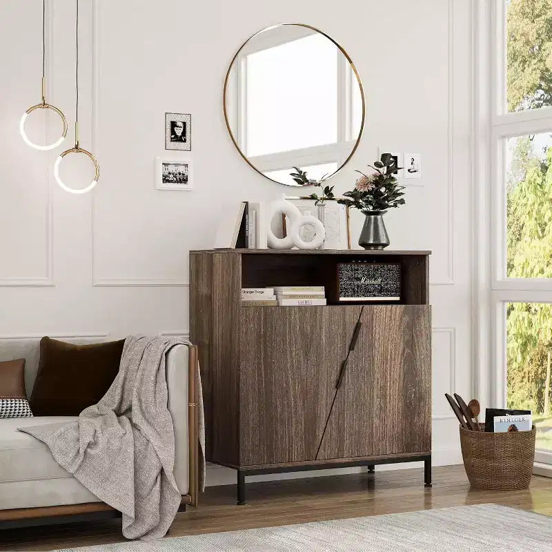 Door Sideboard Cabinet, Free Standing Morden Wood Sideboard Buffet, Storage Cabinet with Adjustable Shelves