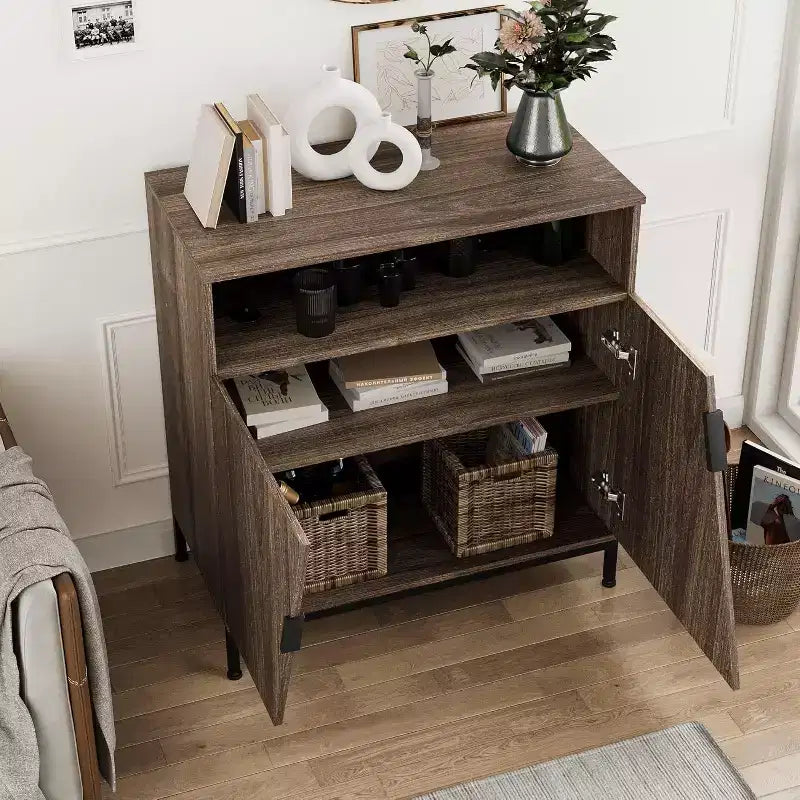 Door Sideboard Cabinet, Free Standing Morden Wood Sideboard Buffet, Storage Cabinet with Adjustable Shelves