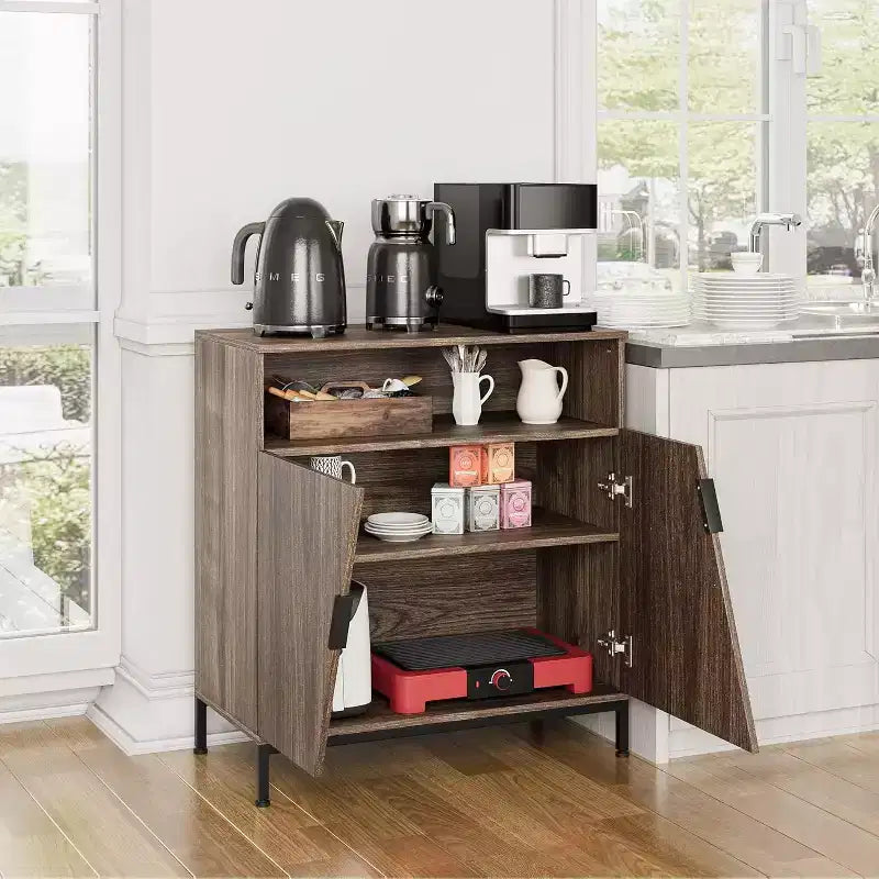 Door Sideboard Cabinet, Free Standing Morden Wood Sideboard Buffet, Storage Cabinet with Adjustable Shelves